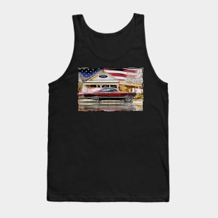 Cartoon Classic Old American Speeding Car with American Flag Tank Top